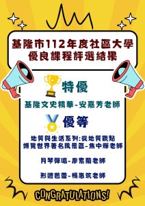 Read more about the article 賀!!基隆市112年度社區大學優良課程評選結果特優、優等