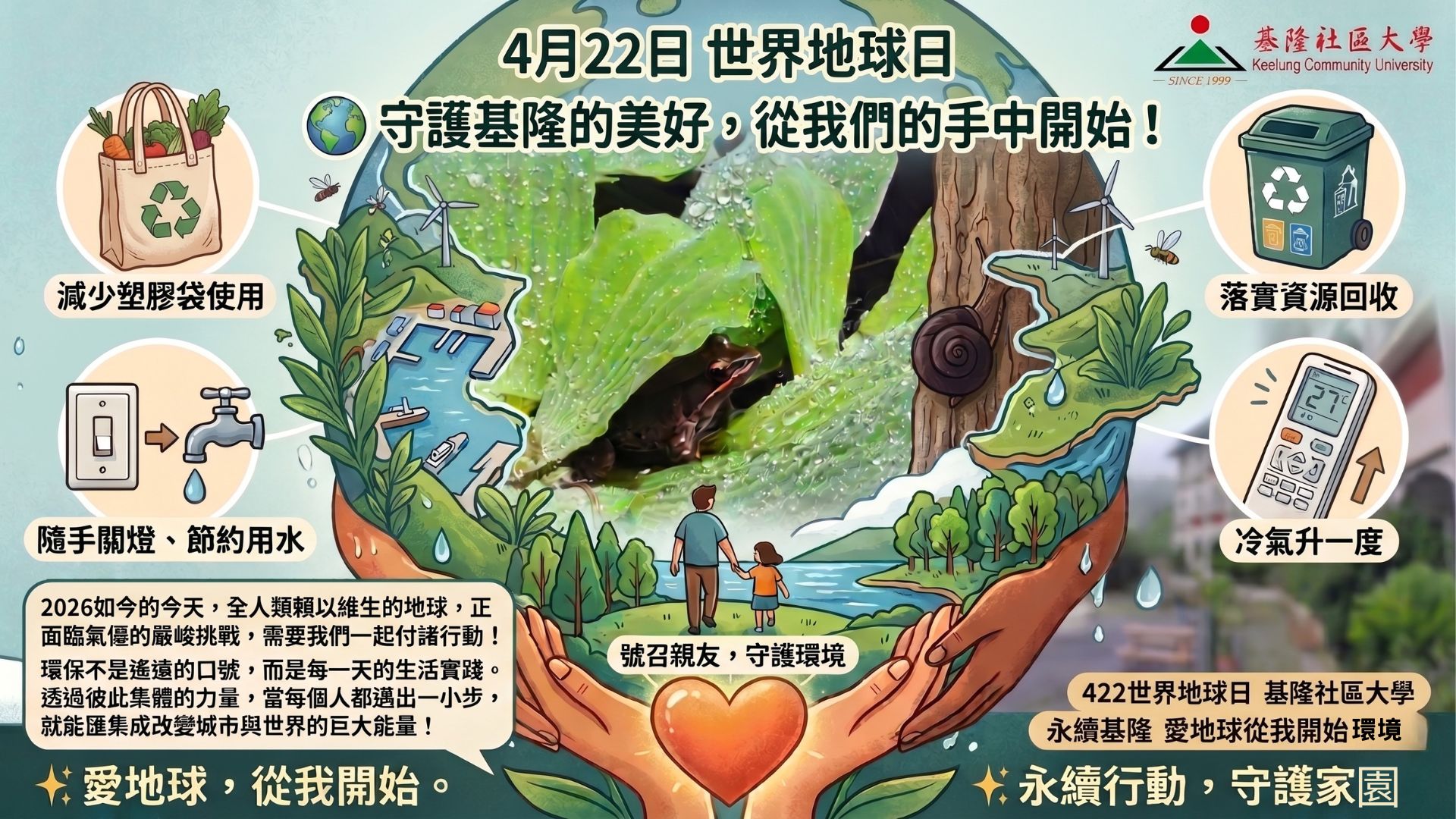 Read more about the article 4/22 世界地球日這一天，基隆社區大學邀請每一位市民，成為守護這片土地的力量