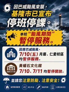 Read more about the article |重要資訊|因巴威颱風來襲，基隆市已宣布停班停課。本校”颱風期間”暫停服務。